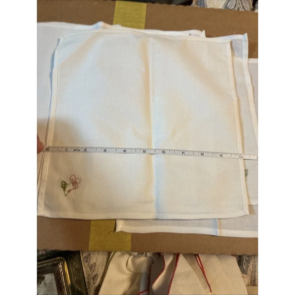 Vintage Embroidered Napkin White 10 X10 Grannychic Cottage Set 6 Cotton